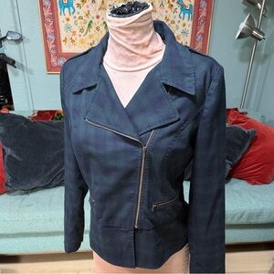 CAbi Dark Plaid Blazer with Zipper Detail 8